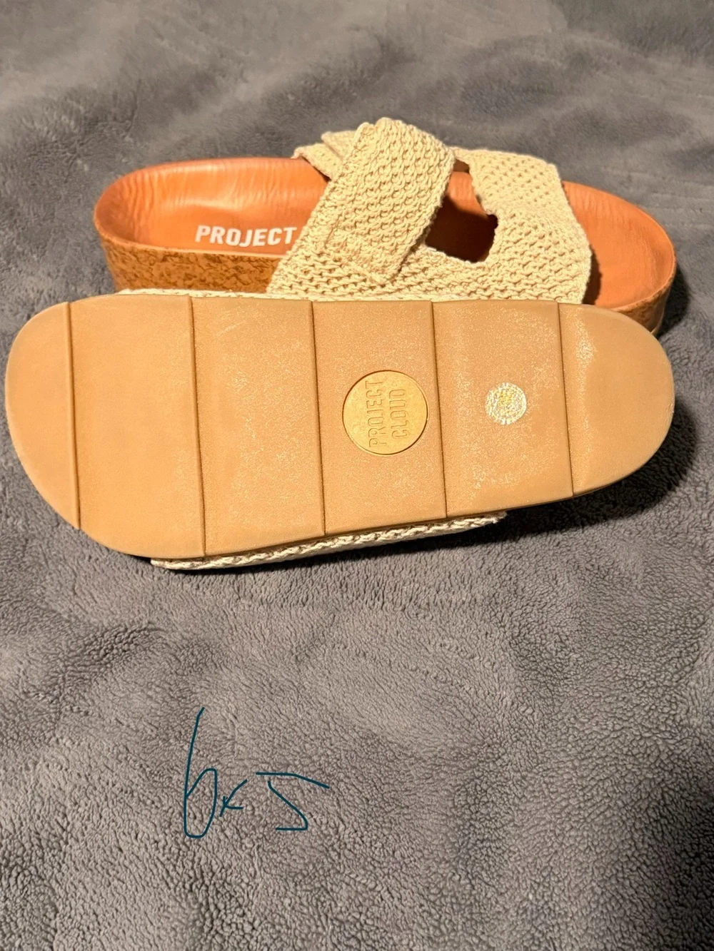 Beige Woven Slide Sandals with Cork Platform